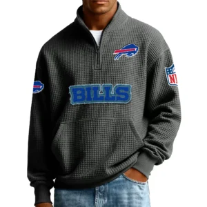 Buffalo Bills Men’s Quarter Zip Pullover Sweatshirt Waffle Knit Pocket New 2026 Limited