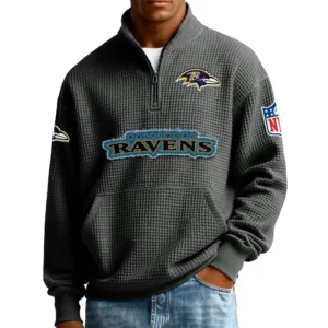 Baltimore Ravens Men’s Quarter Zip Pullover Sweatshirt Waffle Knit Pocket New 2026 Limited