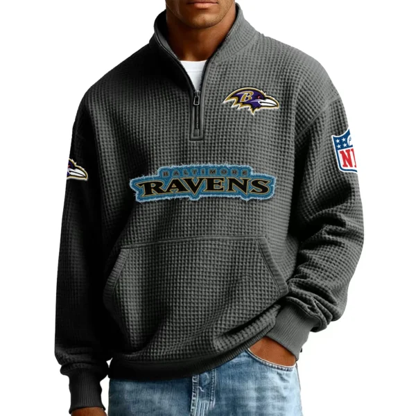 Baltimore Ravens Men’s Quarter Zip Pullover Sweatshirt Waffle Knit Pocket New 2026 Limited