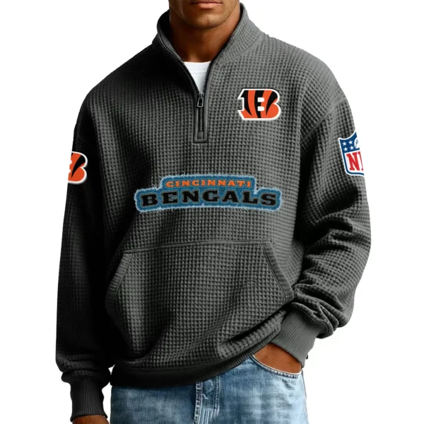 Cincinnati Bengals Men’s Quarter Zip Pullover Sweatshirt Waffle Knit Pocket New 2026 Limited