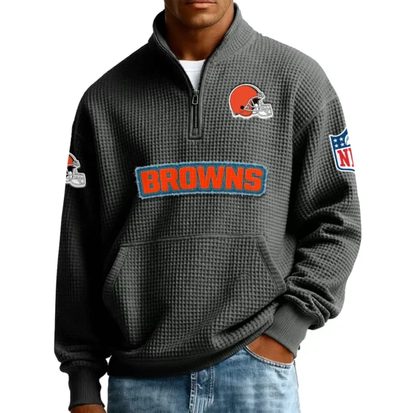 Cleveland Browns Men’s Quarter Zip Pullover Sweatshirt Waffle Knit Pocket New 2026 Limited
