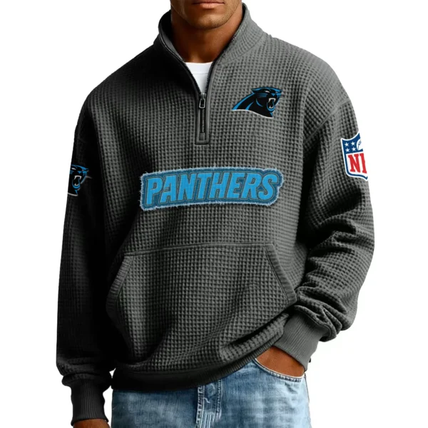 Carolina Panthers Men’s Quarter Zip Pullover Sweatshirt Waffle Knit Pocket New 2026 Limited