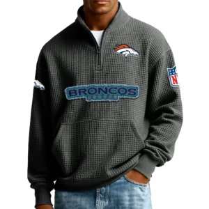 Denver Broncos Men’s Quarter Zip Pullover Sweatshirt Waffle Knit Pocket New 2026 Limited