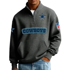 Dallas Cowboys Men’s Quarter Zip Pullover Sweatshirt Waffle Knit Pocket New 2026 Limited