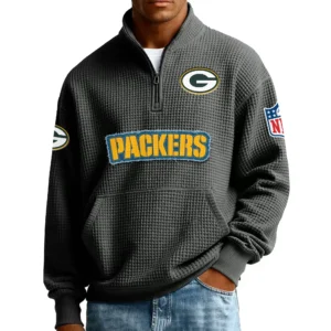 Green Bay Packers Men’s Quarter Zip Pullover Sweatshirt Waffle Knit Pocket New 2026 Limited