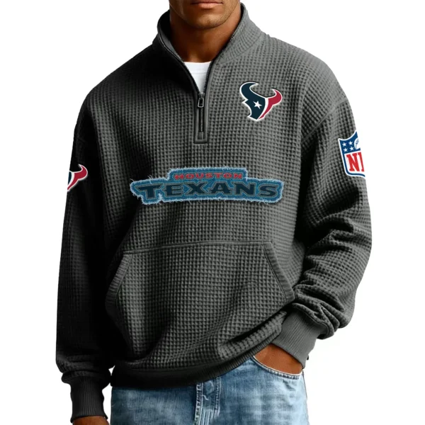 Houston Texans Men’s Quarter Zip Pullover Sweatshirt Waffle Knit Pocket New 2026 Limited