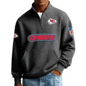 Kansas City Chiefs Men’s Quarter Zip Pullover Sweatshirt Waffle Knit Pocket New 2026 Limited