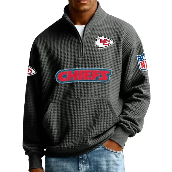 Kansas City Chiefs Men’s Quarter Zip Pullover Sweatshirt Waffle Knit Pocket New 2026 Limited