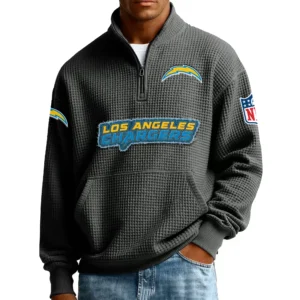 Los Angeles Chargers Men’s Quarter Zip Pullover Sweatshirt Waffle Knit Pocket New 2026 Limited