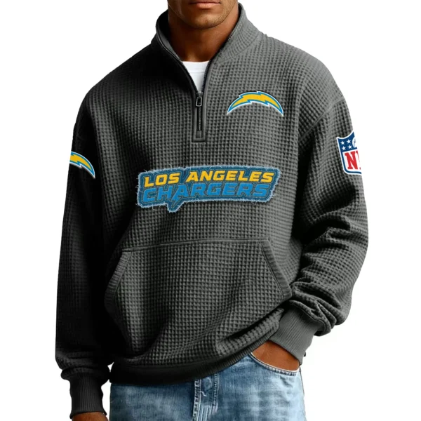 Los Angeles Chargers Men’s Quarter Zip Pullover Sweatshirt Waffle Knit Pocket New 2026 Limited