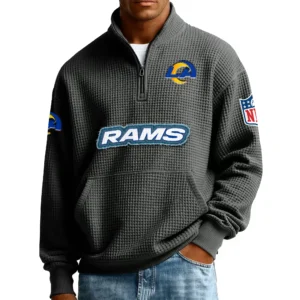 Los Angeles Rams Men’s Quarter Zip Pullover Sweatshirt Waffle Knit Pocket New 2026 Limited