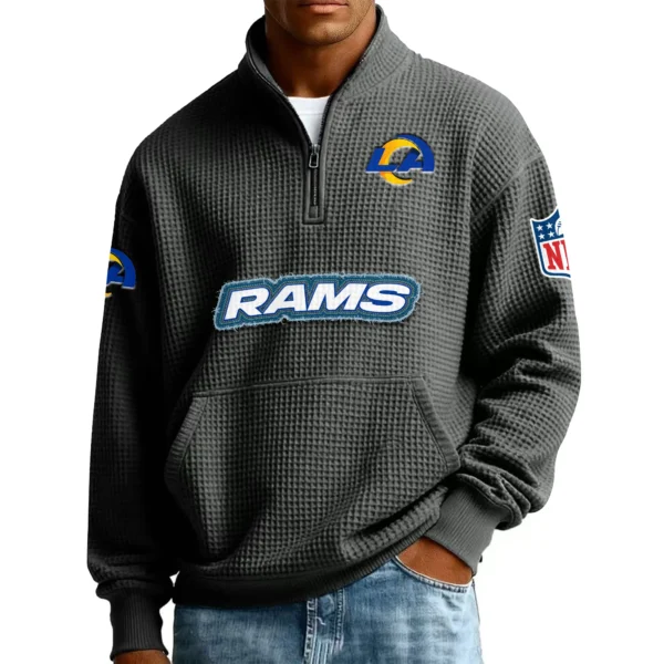 Los Angeles Rams Men’s Quarter Zip Pullover Sweatshirt Waffle Knit Pocket New 2026 Limited