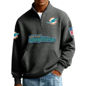 Miami Dolphins Men’s Quarter Zip Pullover Sweatshirt Waffle Knit Pocket New 2026 Limited