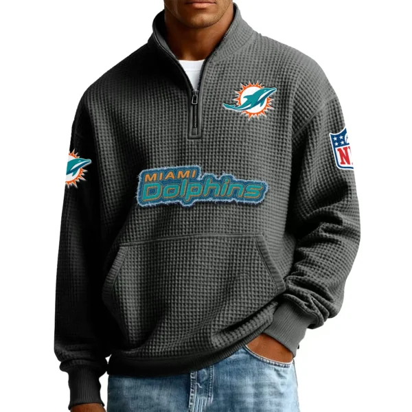 Miami Dolphins Men’s Quarter Zip Pullover Sweatshirt Waffle Knit Pocket New 2026 Limited