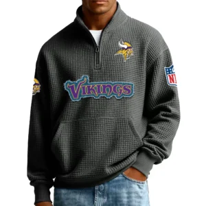 Minnesota Vikings Men’s Quarter Zip Pullover Sweatshirt Waffle Knit Pocket New 2026 Limited