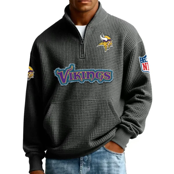 Minnesota Vikings Men’s Quarter Zip Pullover Sweatshirt Waffle Knit Pocket New 2026 Limited