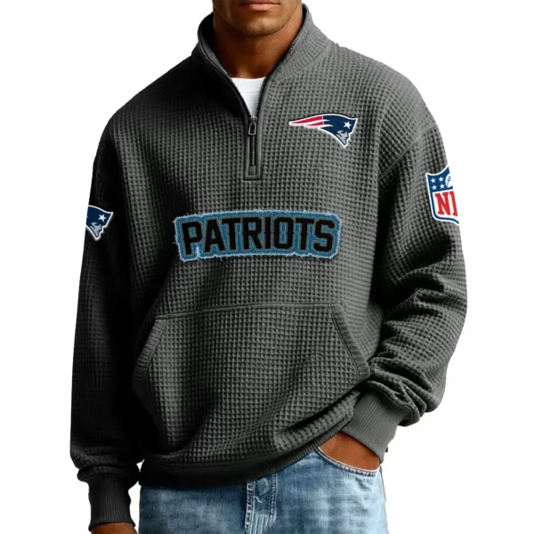 New England Patriots Men’s Quarter Zip Pullover Sweatshirt Waffle Knit Pocket New 2026 Limited