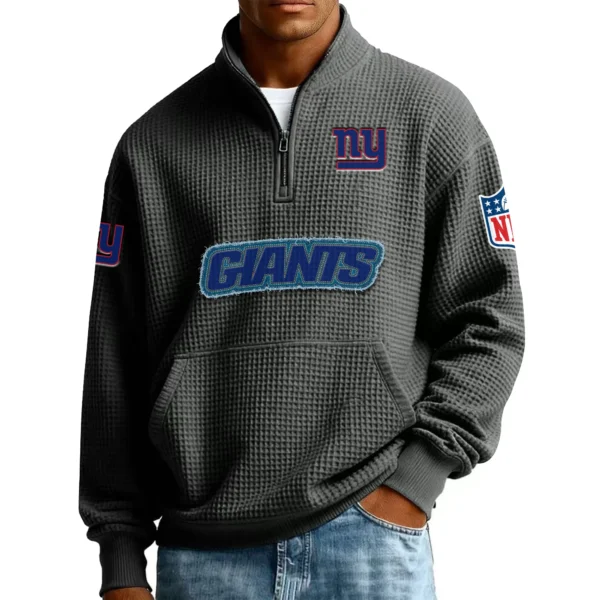 New York Giants Men’s Quarter Zip Pullover Sweatshirt Waffle Knit Pocket New 2026 Limited