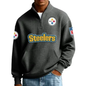Pittsburgh Steelers Men’s Quarter Zip Pullover Sweatshirt Waffle Knit Pocket New 2026 Limited