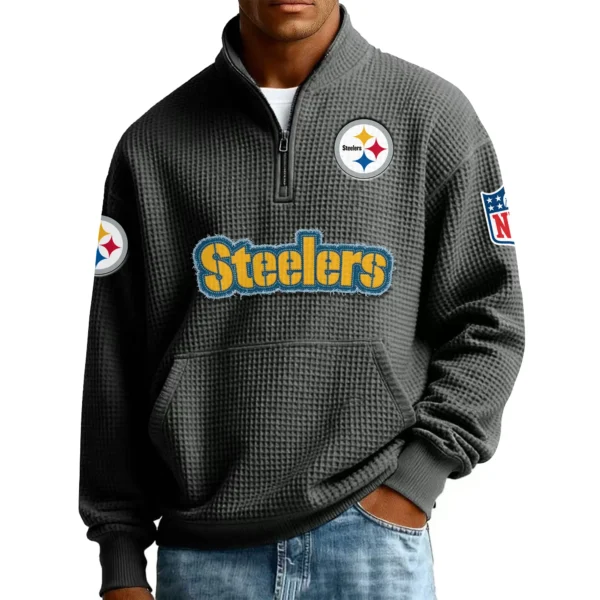 Pittsburgh Steelers Men’s Quarter Zip Pullover Sweatshirt Waffle Knit Pocket New 2026 Limited