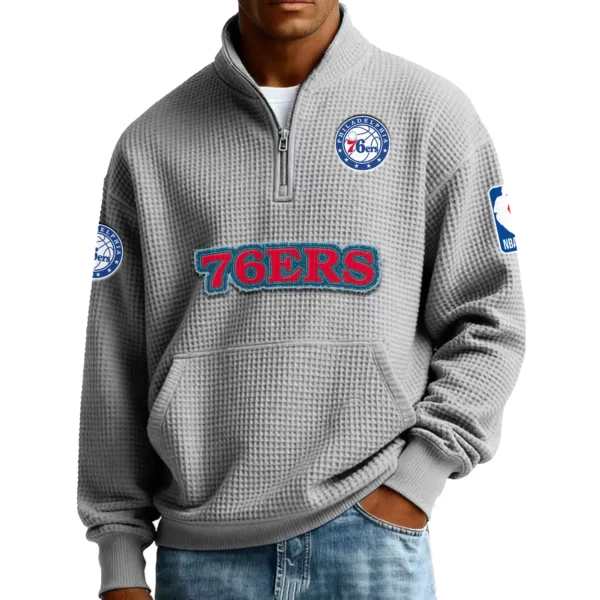Philadelphia 76ers Men’s Quarter Zip Pullover Sweatshirt Waffle Knit Pocket New 2026 Limited