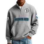 Brooklyn Nets Men’s Quarter Zip Pullover Sweatshirt Waffle Knit Pocket New 2026 Limited
