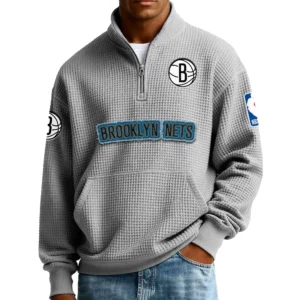 Brooklyn Nets Men’s Quarter Zip Pullover Sweatshirt Waffle Knit Pocket New 2026 Limited