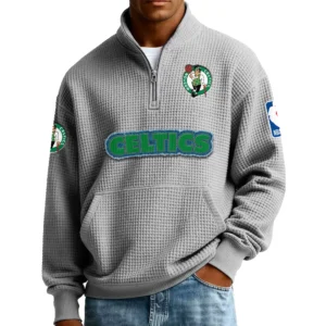 Boston Celtics Men’s Quarter Zip Pullover Sweatshirt Waffle Knit Pocket New 2026 Limited