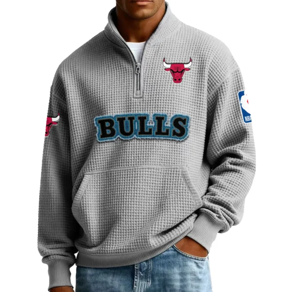 Chicago Bulls Men’s Quarter Zip Pullover Sweatshirt Waffle Knit Pocket New 2026 Limited