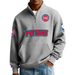 Detroit Pistons Men’s Quarter Zip Pullover Sweatshirt Waffle Knit Pocket New 2026 Limited
