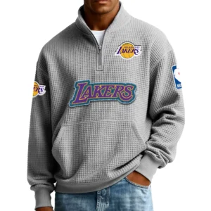 Los Angeles Lakers Men’s Quarter Zip Pullover Sweatshirt Waffle Knit Pocket New 2026 Limited