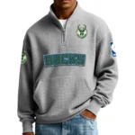Milwaukee Bucks Men’s Quarter Zip Pullover Sweatshirt Waffle Knit Pocket New 2026 Limited
