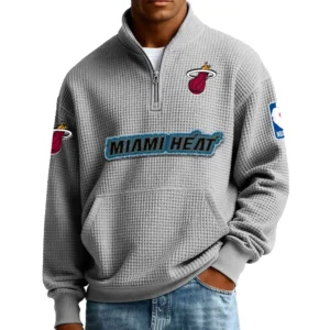 Miami Heat Men’s Quarter Zip Pullover Sweatshirt Waffle Knit Pocket New 2026 Limited