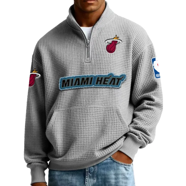 Miami Heat Men’s Quarter Zip Pullover Sweatshirt Waffle Knit Pocket New 2026 Limited