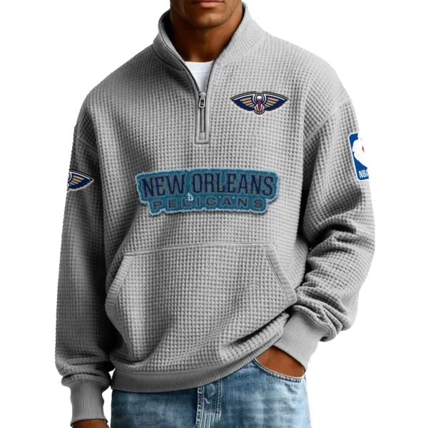 New Orleans Pelicans Men’s Quarter Zip Pullover Sweatshirt Waffle Knit Pocket New 2026 Limited