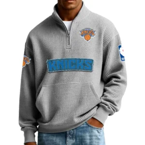 New York Knicks Men’s Quarter Zip Pullover Sweatshirt Waffle Knit Pocket New 2026 Limited