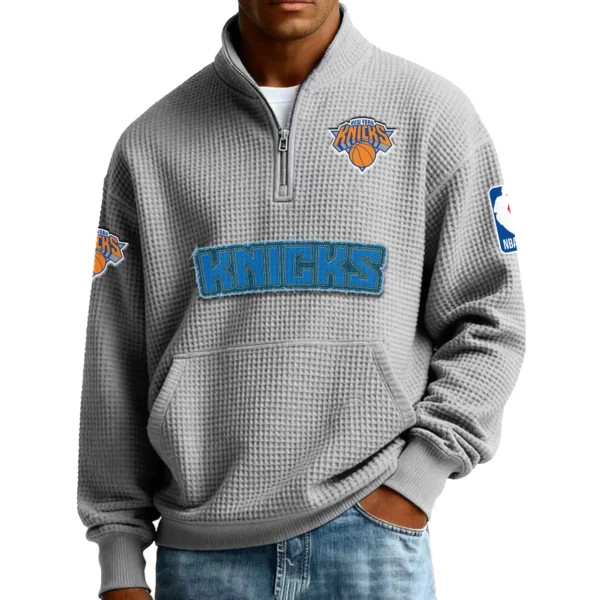 New York Knicks Men’s Quarter Zip Pullover Sweatshirt Waffle Knit Pocket New 2026 Limited