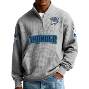 Oklahoma City Thunder Men’s Quarter Zip Pullover Sweatshirt Waffle Knit Pocket New 2026 Limited