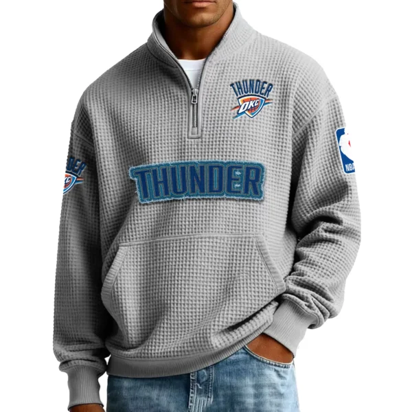 Oklahoma City Thunder Men’s Quarter Zip Pullover Sweatshirt Waffle Knit Pocket New 2026 Limited