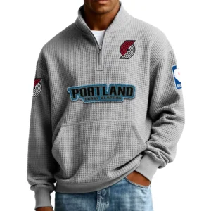 Portland Trail Blazers Men’s Quarter Zip Pullover Sweatshirt Waffle Knit Pocket New 2026 Limited