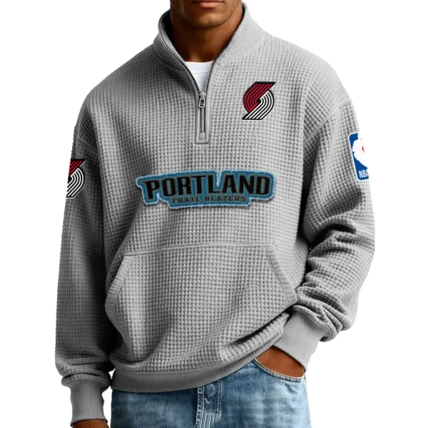 Portland Trail Blazers Men’s Quarter Zip Pullover Sweatshirt Waffle Knit Pocket New 2026 Limited