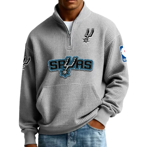 San Antonio Spurs Men’s Quarter Zip Pullover Sweatshirt Waffle Knit Pocket New 2026 Limited