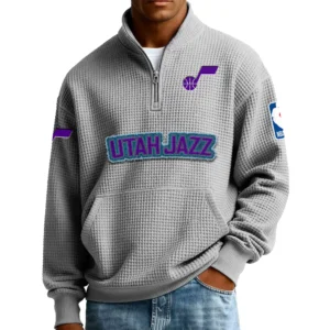 Utah Jazz Men’s Quarter Zip Pullover Sweatshirt Waffle Knit Pocket New 2026 Limited