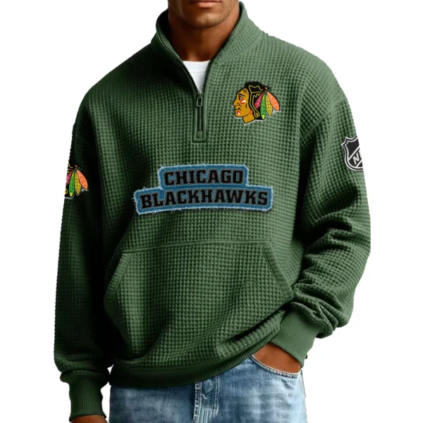 Chicago Blackhawks Men’s Quarter Zip Pullover Sweatshirt Waffle Knit Pockets 2026 Limited