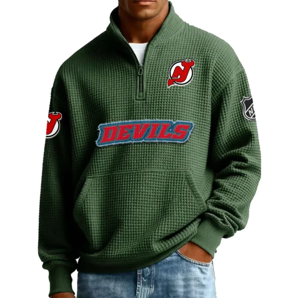 New Jersey Devils Men’s Quarter Zip Pullover Sweatshirt Waffle Knit Pockets 2026 Limited