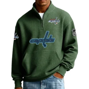 Washington Capitals Men’s Quarter Zip Pullover Sweatshirt Waffle Knit Pockets 2026 Limited