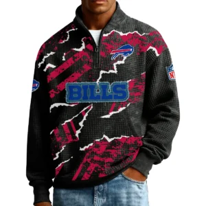 Buffalo Bills Men’s Quarter Zip Pullover Sweatshirt Waffle Knit Pockets 2026 Limited