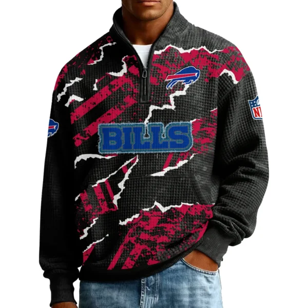Buffalo Bills Men’s Quarter Zip Pullover Sweatshirt Waffle Knit Pockets 2026 Limited