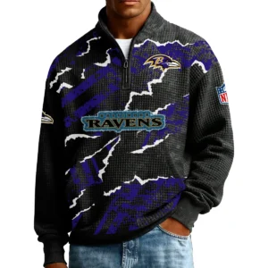 Baltimore Ravens Men’s Quarter Zip Pullover Sweatshirt Waffle Knit Pockets 2026 Limited