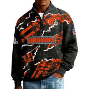 Cleveland Browns Men’s Quarter Zip Pullover Sweatshirt Waffle Knit Pockets 2026 Limited